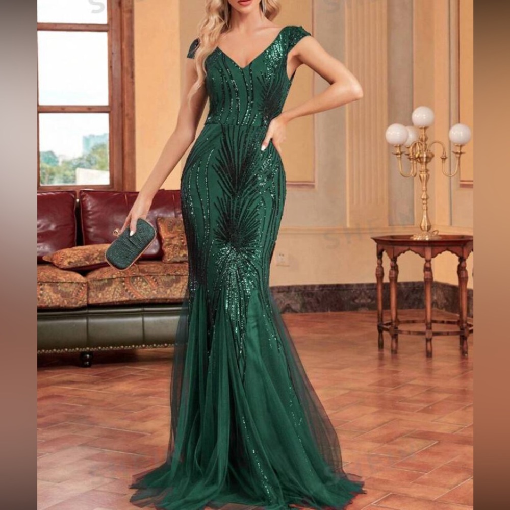 Luxe mermaid hem mesh sequins party formal dress - Picture 8 of 10